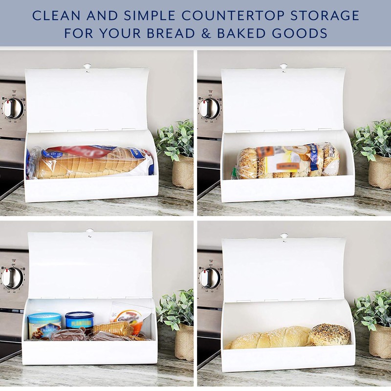 AuldHome Design Rustic White Bread Box; Farmhouse Vintage Enamelware Countertop