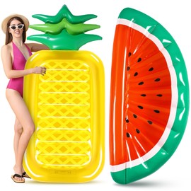 Libima 2 Pcs Giant Pool Floats Large Fruit Food Float Inflatable Pineapple Eggplant Watermelon Ice Lolly Cupcake Pizza Hot Dog Raft Summer Beach Swimming Pool(Pineapple, Watermelon)