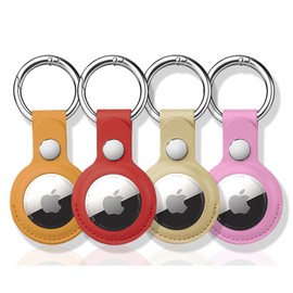 4 Pack Airtag Holder, Air Tag Keychain, PU Leather Airtag Case, Air Tagsmate for Luggage, Comes with Ring Metal Snap Keyring for Luggage, Keys, Pets, Kids Bag