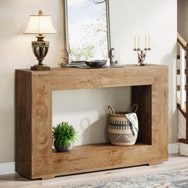Tribesigns Rustic Farmhouse Console Table, 47 Inches Entryway Console Table with Storage, Industrial Hallway Accent Table for Living Room, Entrance - Color: Natural Wood