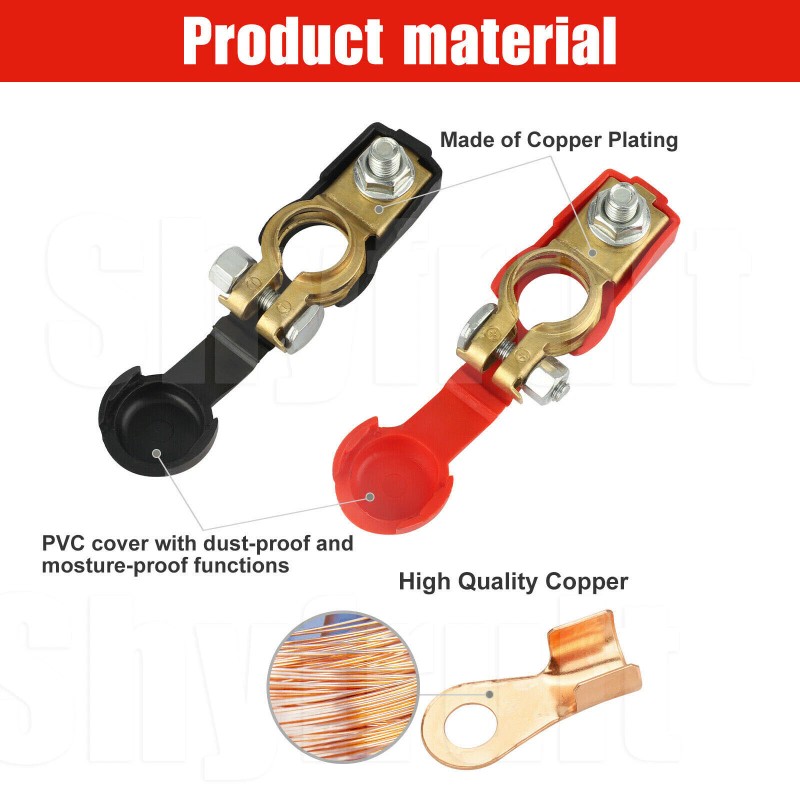 Shyfrult 2x Car Battery Terminal Post Positive Negative Connector Heavy