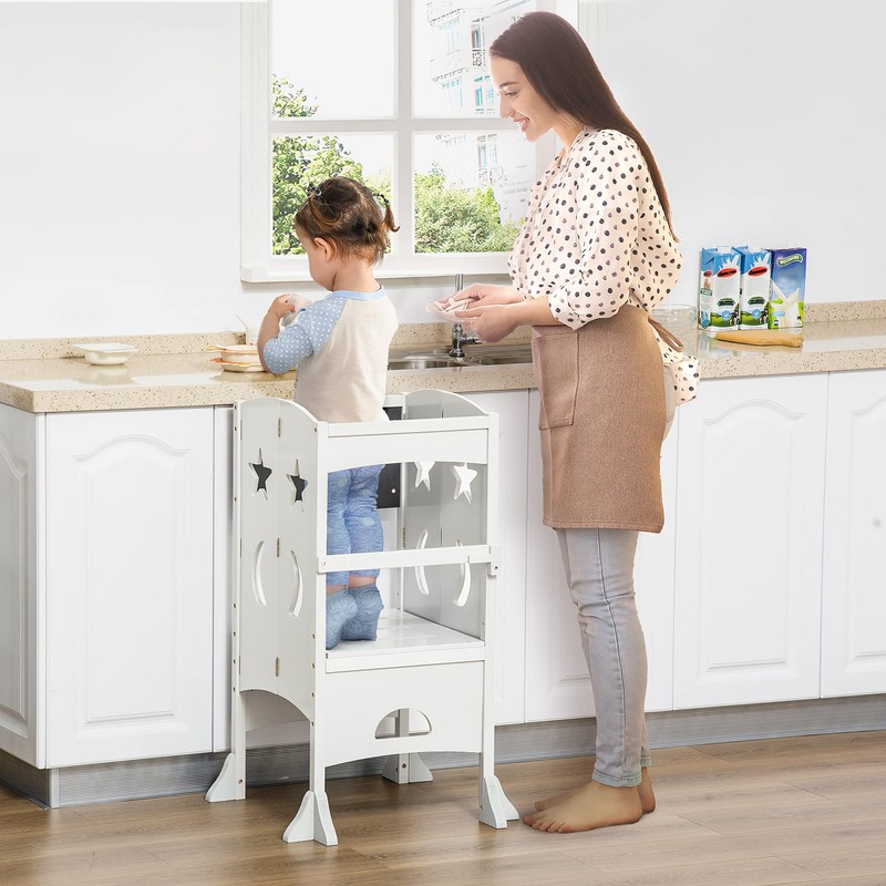 Qaba 2 in 1 Kids Foldable Kitchen Step Stool, Toddler