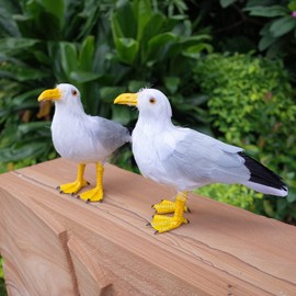Etistta 2PCS Realistic Seagull Life Like Feathered Sea Gull Handmade 10 inch Fake Seagulls Birds for Home Decorations Garden Nautical Decor