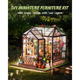 CRIOLPO Book Nook Kit DIY Dollhouse Wooden Miniature House Kit, Book Corner Miniature Kit for Adults Teens, 3D Wooden Puzzle Bookcase Insert Kits with Sensor LED Light (Transparent House)