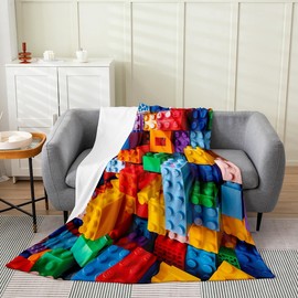 Games Flannel Blanket Boys Girls,Building Blocks Gaming Toy Bricks Fashion Fuzzy Blanket All Season Bed Blanket,3D Geometric Colorful Plush Blanket,Throw 50 x 60 Inches