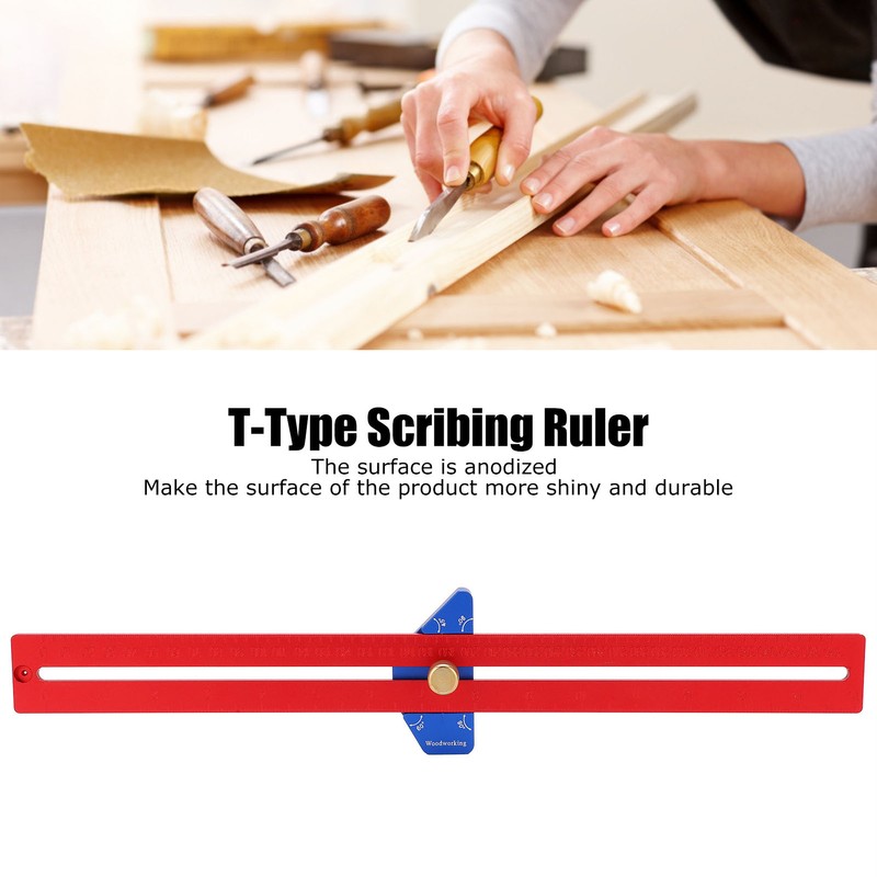 Woodworking T Square Ruler Aluminum Alloy Adjustable Angle Scriber Carpentry