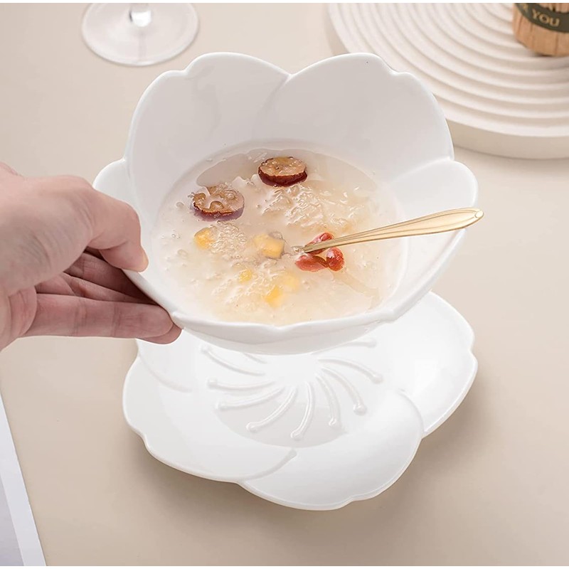 KKGUD Cute Ceramic 6-Inch Serving Bowl with Saucer and Spoon,