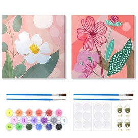 Lxmsja 2 Pieces Paint by Numbers Adults with Frame, Painting by Numbers Flowers, DIY Set Adults with Brushes and Acrylic Paints, Hand Painted Oil Painting Canvas for Home Decor, 20 x 20 cm