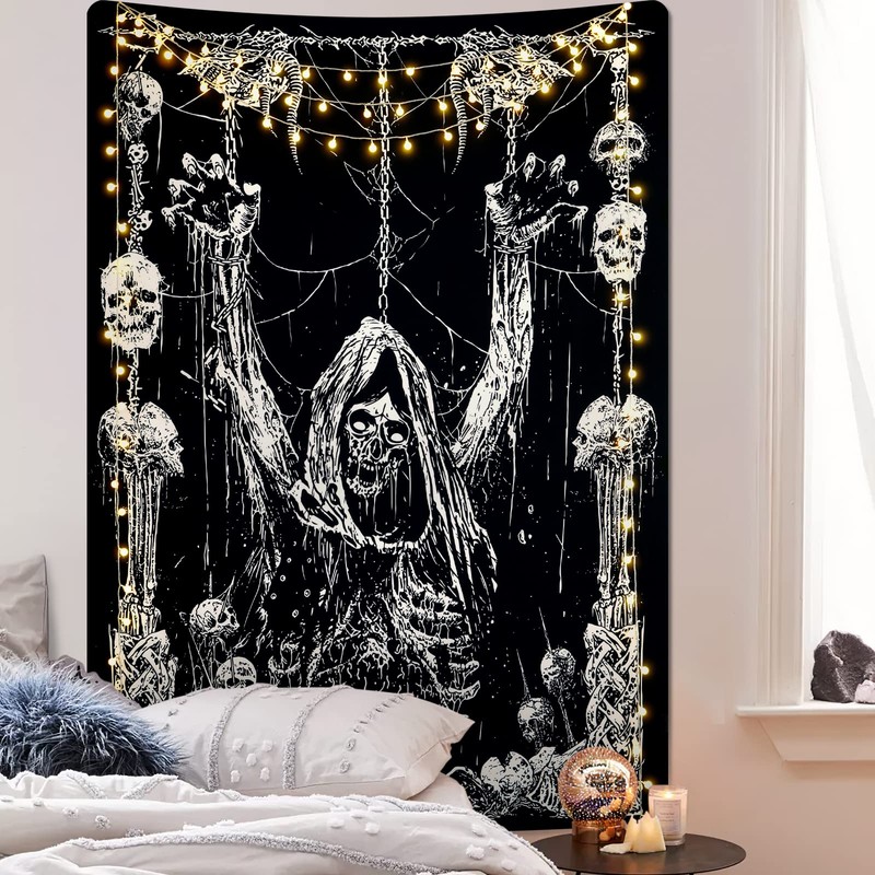 Yrendenge Skull Tapestry, Human Skull Wall Hanging, Black and White