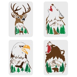 FINGERINSPIRE Forest Animal Stencils Set of 4 11.7" x 8.3" Wolf Drawing Stencils Eagle Stencil for Painting Bear Drawing Stencil DIY Drawing Template Reusable Decor Animal Stencil