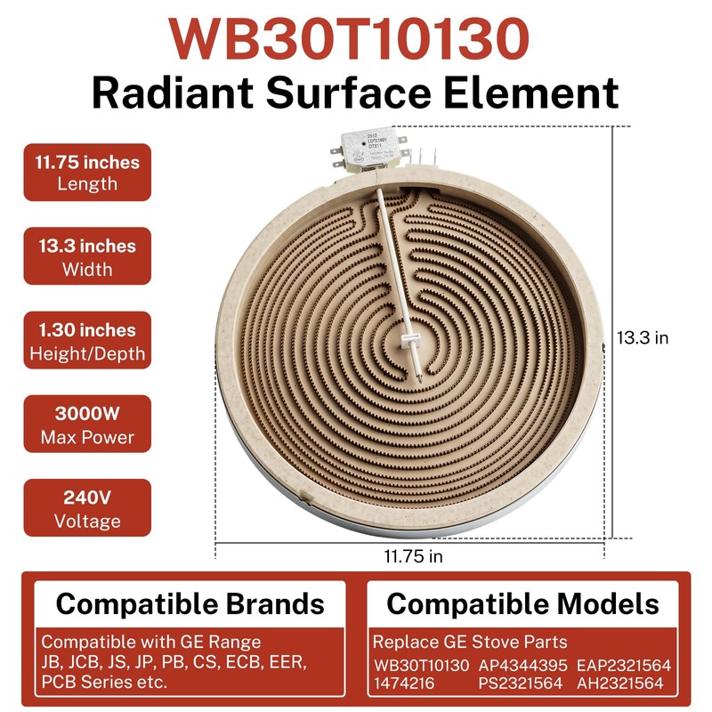 FrigeSwift WB30T10130 12in Dual Radiant Element for GE Electric Stove