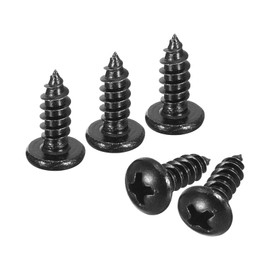 sourcing map 4mm x 12mm Phillips Pan Head Self-tapping Screw, 100pcs - 304 Stainless Steel Round Head Wood Screw Full Thread (Black)