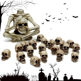 20 mini teschi decorativi, piccoli giocattoli realistici in resina a forma di teschio, statuetta a forma di teschio scherzo, decorazione per feste, accessori fai da te, ornamenti per vasi da giardino