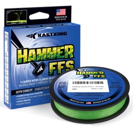 KastKing Hammer FFS Neutral Density UHMWPE Braided Fishing Line, Unique 9-Carrier Micro-Filament Round Braid, Colorfast, Super Smooth, Ultra Small Finesse Diameters, Neon Green, 30lbs, 300yds