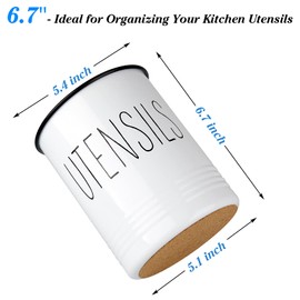 Bivvclaz Kitchen Utensil Holder, 6.7" Utensil Holder for Kitchen Counter, Cooking Utensil Crock with Cork Bottom, Modern Farmhouse Decor, Countertop Utensil Storage Caddy Organizer, White