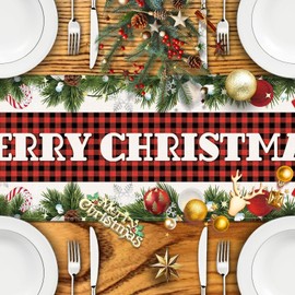Aitsit Christmas Table Runner, 40 x 180 cm, Washable, Winter Kitchen Table Decoration, Tablecloth, Family Dinner, Holiday, Party Decoration (Red/Black Check)