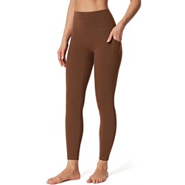 IUGA No Front Seam Buttery Soft Leggings for Women with Pockets Tummy Control Workout Leggings High Waisted Yoga Pants Brown