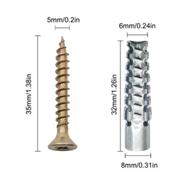 50 Sets of Galvanized Self-Drilling Drywall Anchors, 6x32mm Carbon Steel Wall Anchors with 5x35mm Screws for Drywall, Plaster and Tile