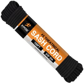 Xpose Safety #6 Sash Cord – 3/16 Inch x 100 Ft – Black Cotton Rope with Nylon Core – Low Stretch Utility Cord for Window Sash, Tie Down, Clothesline, Camping, Rigging, DIY, Crafts, Home Improvement