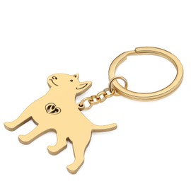 SHIGIE Stainless Steel Cute Bull Terrier Dog Keychain Car Wallet Key Ring Pets Animals Jewellery For Women Puppy Lovers Gifts (18K Gold Plated)