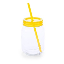 eBuyGB 1303208-2 Pack of 2 Mason Jam Jars, BPA-Free Plastic, 600 ml, Yellow