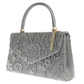 Girly Handbags Womens Lace Satin Top Handle Clutch Bag - Grey