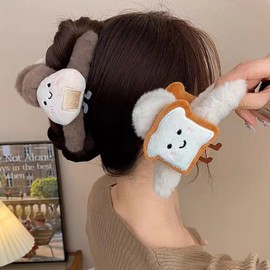 Furry Claw Clip, Stuffed Food Shape Claw Clip, Thick Long Hair Jaw Clips, Strong Hold Hair Catch Barrettes for Birthday Holiday