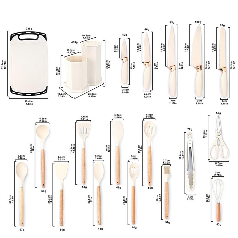 Kitchen Cooking Utensils and Knife Set with Holder Block, 19