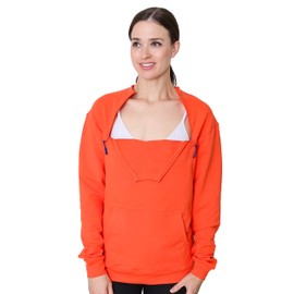 MandM MandMcares Medical Apparel - Port & Central Access Sweater for Hemodialysis & Chemotherapy - Long-Sleeved Tee with Dual Zippers - Dialysis Shirt Pocket Men and Women (Orange, X-Large)