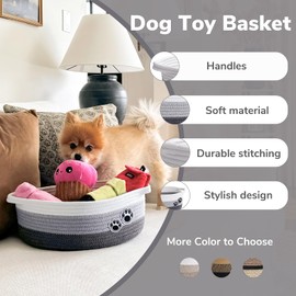 HiChen Small Dog Toy Basket, Cute Woven Baskets for Shelves, Decorative Rope Storage Baskets for Nursery, Baby Gift Basket for Diapers, 12 x 8 x 5 inches