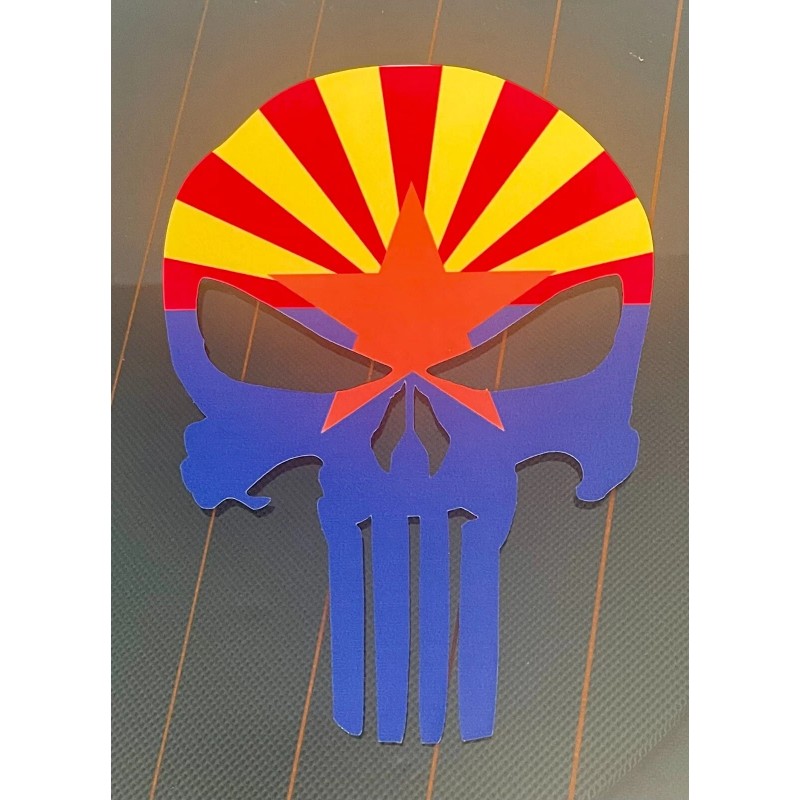 Avery Dennison Punisher Skull Arizona Flag Distressed Punisher Skull Sticker