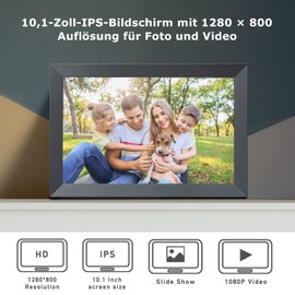Aorpdd Digital Picture Frame WiFi 10.1 Inch HD IPS Touch Screen Electronic Picture Frame with 32 GB Memory, Automatic Rotation, Share Photos or Videos Anywhere via Frameo App