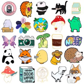 Japior 20/30/60/100 Mixed Enamel Pins for Backpacks,Hat Cute Funny Button Pins Bulk Set,Cartoon Plant Aesthetic Brooch Lapel Backpack Pins for Hats Women Girls Cloths Decoration