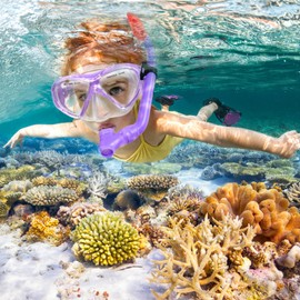 Kids Snorkel Set Dry Top Snorkeling Gear for Kids Youth Boys Girls Junior Age 5-15,Tempered Glass Swimming Diving Mask and Snorkel Set 180 Degree Panoramic View (Z-2Set(Pink+Purple))