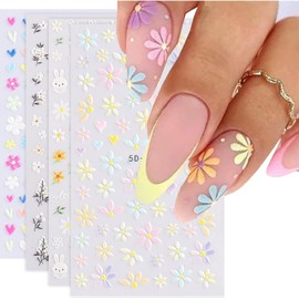 YOSOMMK Flower Nail Art Stickers 5D Embossed Nail Decals Spring Summer Self-Adhesive Nails Supplies Accessories 3D Flower for Women Nails Design Decoration