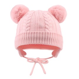 Zsedrut Warm Twist Baby Girls Beanie Pompom Knitted Winter Hat for Infant Toddler (2-4 Years, Light Pink)