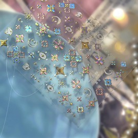 1 sheet Bohemian Style Nail Art Stickers Decals 5D Embossed Gold Nail Decals Self-Adhesive Star Moon Flower Nail Stickers with Pearl Design Colorful Glitter Nails Decoration for Women Manicure Art Kit