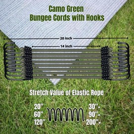 CanKing Heavy-Duty Bungee Cords with Hooks 20“ Elastic Ropes with Durable Metal Hooks for Camping, Travel, Home, and Outdoor Use, Secure, Versatile and Reliable, Camo Green 20 inch 8 Pack