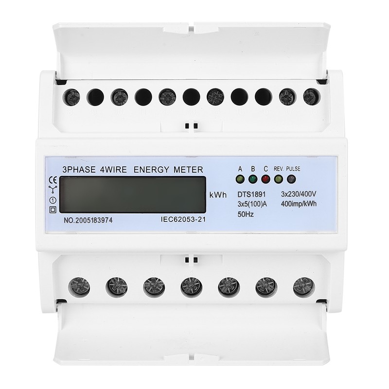 Rail Energy Meter 3Phase 4Wire 7P LCD Down‑in Down‑out Portable