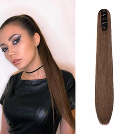 Dcbaboo Ponytail Hairpiece, Braid Extension with Clip, Straight, Long Ponytail Extensions, Hair Extension Clip, Synthetic Straight Ponytail Hair Extension Braid, 55 cm, Dark Brown & Light Brown