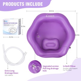Inflatable Shampoo Basin for Bedridden, Elderly & Disabled - Petal-Shape Large Size, 360° Neck Support, Central Drain Hole with Pull Ring | Leak-Proof PVC Portable Hair Washing Bowl (Purple)