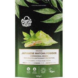 Earths Basket Organic Japanese Matcha Powder (Ceremonial Grade) - 120g - 100% Pure, Antioxidant-Rich, Supports Skin Health & Immunity with Vitamin A, Folic Acid & Iron- Source- Uji Kyoto- 120servings