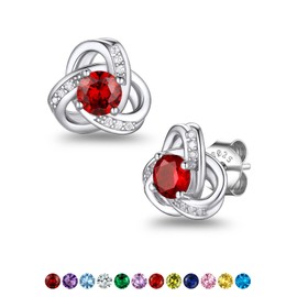 Knot Birthstone Stud Earrings for Women Mom, Sparkle Round Cut Birthstone Earrings with Stone Garnet Red Crystal Hypoallergenic Earrings for Women January Birthstone Jewelry for Women