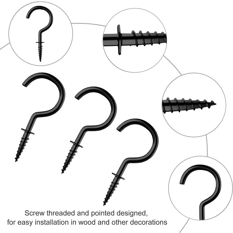 Goiio 100 Pieces 1/2 inch Ceiling Hooks, Black Zinc Plated
