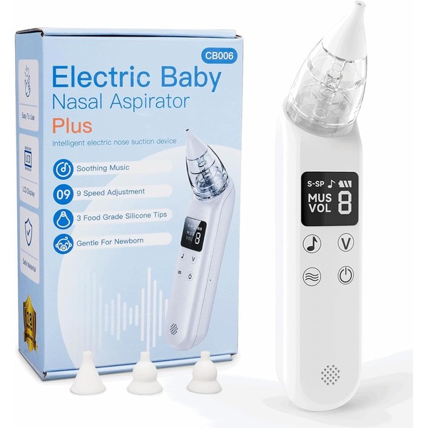 Aspirador Nasal para Bebe Eléctrico, Recargable Limpiador Nasal con 9