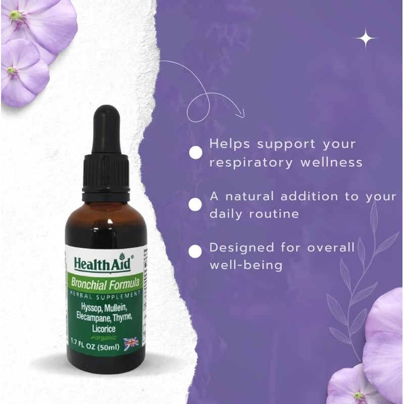 HealthAid Bronchial Formula, 1.7 oz, Herbal Respiratory Support with Hyssop,