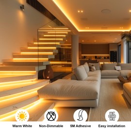 Paul Russells COB LED Strip Light, 24V- 5Watt/M, 320 LEDs/M, Warm White 3000K, 2300 Lumens, 5M Flexible Tape Light IP20, High CRI 90+, DIY Indoor Lighting for Home, Cabinet & Decoration (Non-Dimmable)