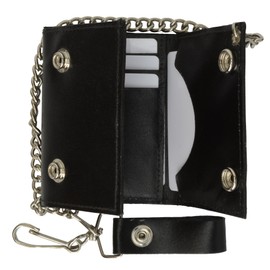 MARSHAL Trifold Biker's Genuine Leather Wallet ID Card Holder with Chain (Black)