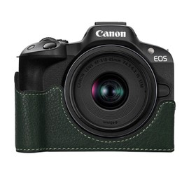 Camera Case for Canon EOS R50 Camera Half Cover Case Grip BEADY PU Leather EOS r50 Protective Cover Green