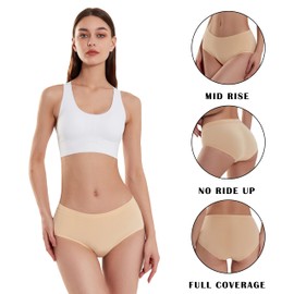 SERISIMPLE Viscose Bamboo Women Luxury Underwear Silky Comfy Ultra Soft Briefs Breathable Stretch High&Mid Waist Panties 4 pack (Mid-Skin, Large)